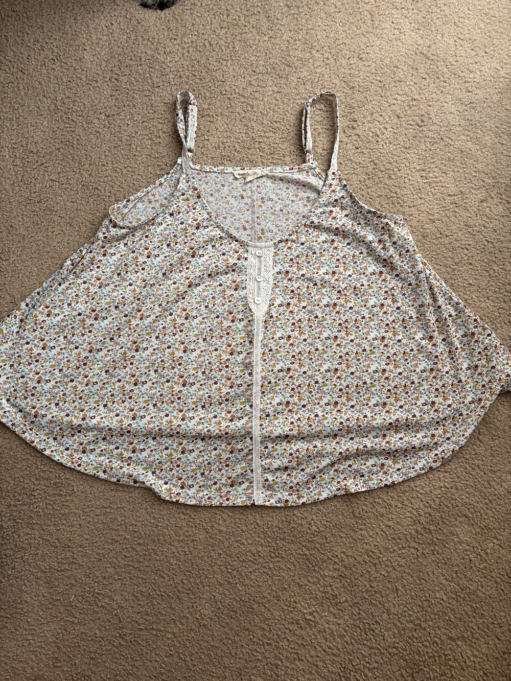 Hem & Thread Cream Floral Lace-Trim Cami with Multicolor Print